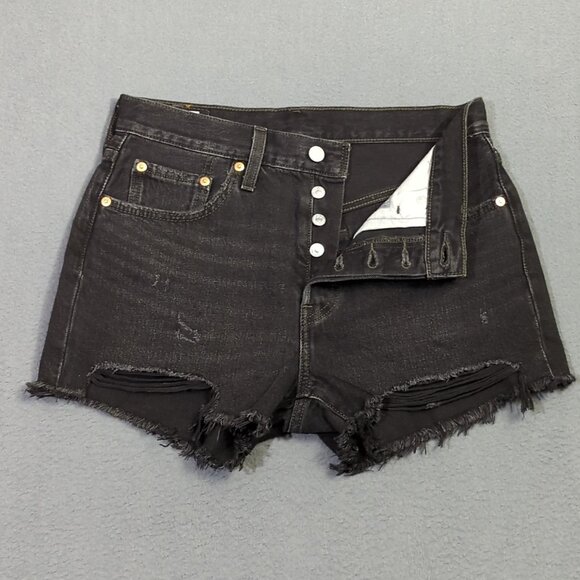 Levi's Premium Jean Shorts Women's 27 Black 501 Button Fly 5 Pocket Denim - Picture 1 of 12